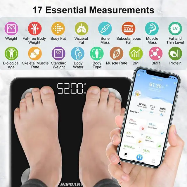 Alt view image 2 of 6 - Smart Scale for Body Weight, Digital Bathroom Scale with BMI, Muscle Mass, Bluetooth Body Fat Scale,17 Body Composition Analyzer with Smart APP Sync Weight Scale, 400 lbs - Black