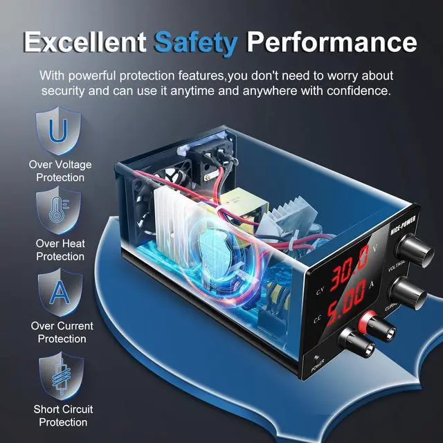Alt view image 4 of 7 - DC Power Supply Variable, 30V 5A Adjustable Switching Regulated Power Supply with Encoder, Upgraded 3-Digits LED Display, Electroplating DIY LED Test Mini Regulated DC Bench Power Supply