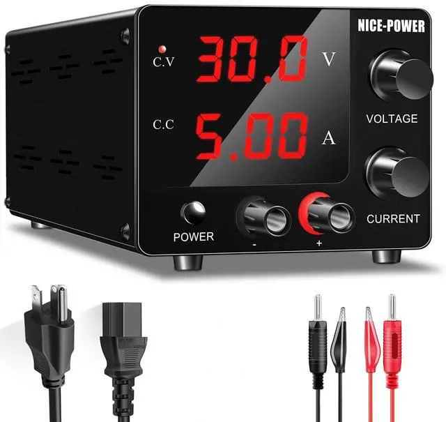 Main image of DC Power Supply Variable, 30V 5A Adjustable Switching Regulated Power Supply with Encoder, Upgraded 3-Digits LED Display, Electroplating DIY LED Test Mini Regulated DC Bench Power Supply