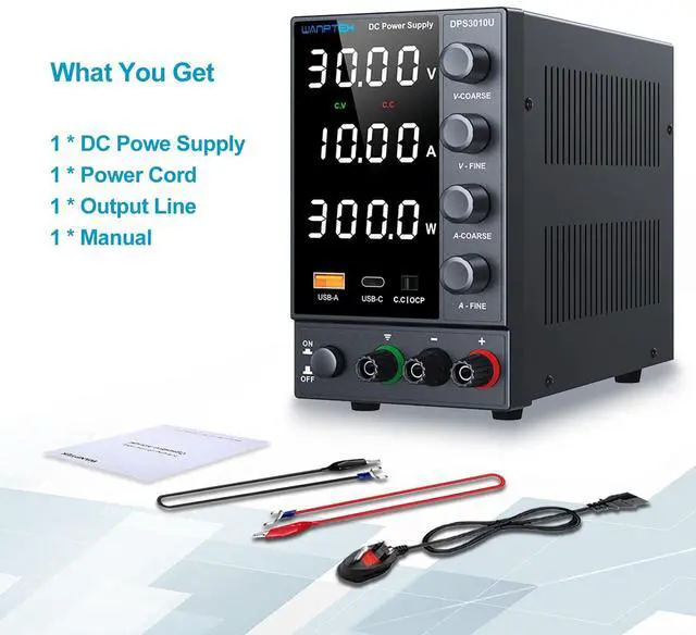Alt view image 6 of 7 - DC Power Supply Variable 0-30V 0-10A, Adjustable Switching Regulated Bench Power Supplies with Encoder Coarse & Fine Knob, 3.6A USB & Type-C Quick-Charge, OCP Overcurrent Protection