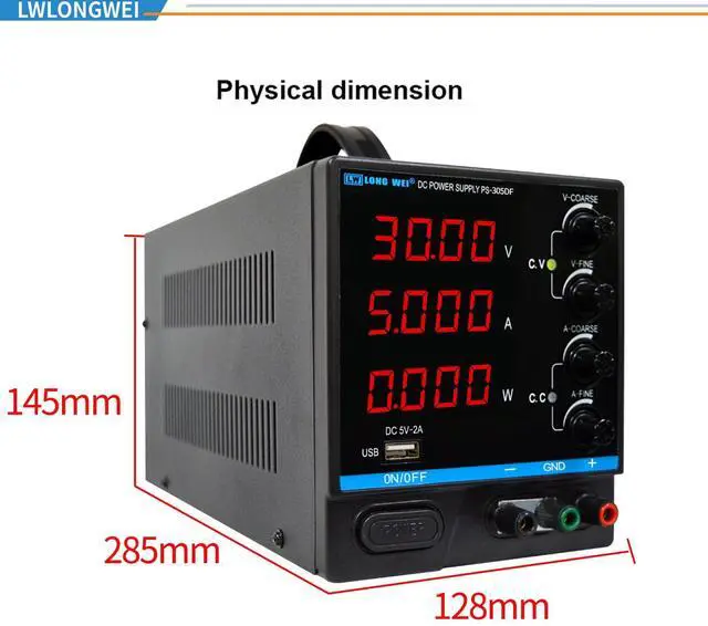 Alt view image 7 of 7 - DC Power Supply Variable,30V 10A Adjustable Switching Regulated DC Bench Power Supply with 4-Digits LED Power Display, Coarse and Fine Adjustments with Alligator Leads Black