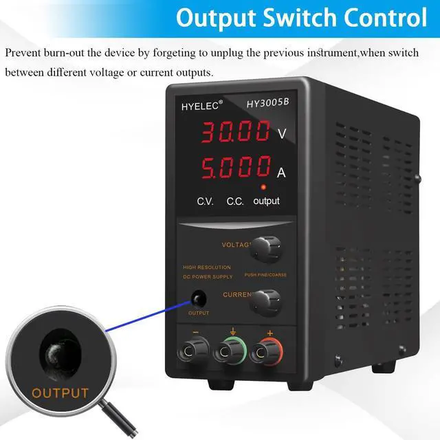 Alt view image 5 of 7 - DC Power Supply Variable,30V 5A Adjustable Switching Regulated DC Bench Power Supply with 4 Digits LED Display, Data Hold,Coarse and Fine Adjustment with 110V Alligator Leads