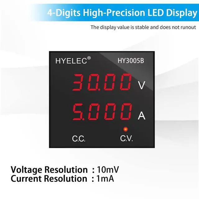 Alt view image 4 of 7 - DC Power Supply Variable,30V 5A Adjustable Switching Regulated DC Bench Power Supply with 4 Digits LED Display, Data Hold,Coarse and Fine Adjustment with 110V Alligator Leads