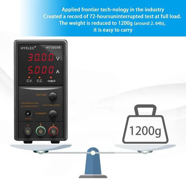 Alt view image 6 of 7 - DC Power Supply Variable,30V 5A Adjustable Switching Regulated DC Bench Power Supply with 4 Digits LED Display, Data Hold,Coarse and Fine Adjustment with 110V Alligator Leads