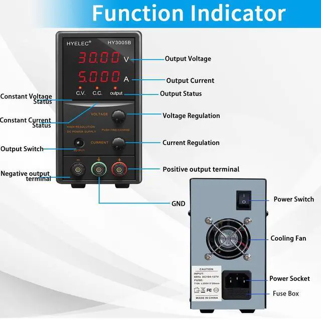 Alt view image 2 of 7 - DC Power Supply Variable,30V 5A Adjustable Switching Regulated DC Bench Power Supply with 4 Digits LED Display, Data Hold,Coarse and Fine Adjustment with 110V Alligator Leads