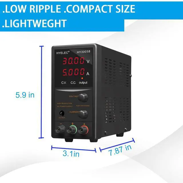 Alt view image 7 of 7 - DC Power Supply Variable,30V 5A Adjustable Switching Regulated DC Bench Power Supply with 4 Digits LED Display, Data Hold,Coarse and Fine Adjustment with 110V Alligator Leads
