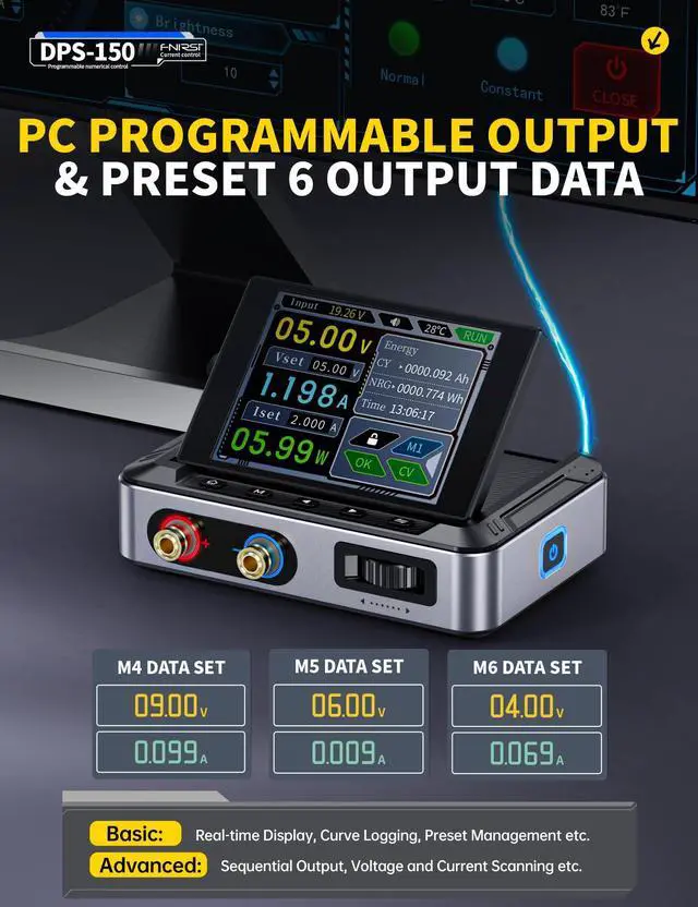 Alt view image 5 of 7 - DPS-150 DC Power Supply Variable, 30V 5A Adjustable DC CNC Power Supply with 4-Digit IPS Display, <20mV Power Ripple, PD/QC/DC Input, PC Programmable Switching Power Supply (NO Power Adapter)