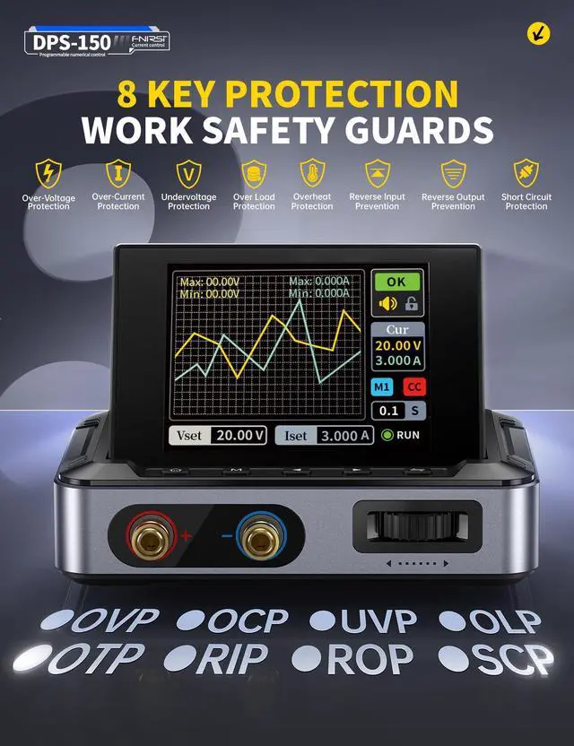 Alt view image 4 of 7 - DPS-150 DC Power Supply Variable, 30V 5A Adjustable DC CNC Power Supply with 4-Digit IPS Display, <20mV Power Ripple, PD/QC/DC Input, PC Programmable Switching Power Supply (NO Power Adapter)