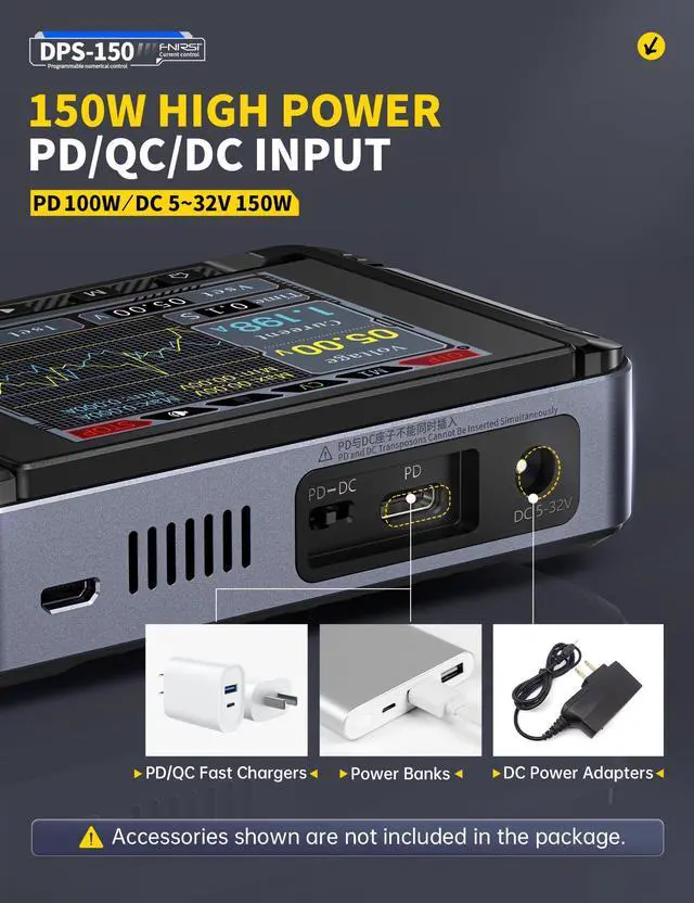 Alt view image 3 of 7 - DPS-150 DC Power Supply Variable, 30V 5A Adjustable DC CNC Power Supply with 4-Digit IPS Display, <20mV Power Ripple, PD/QC/DC Input, PC Programmable Switching Power Supply (NO Power Adapter)