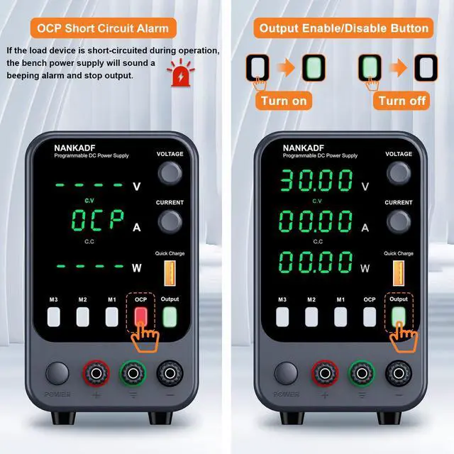 Alt view image 4 of 7 - DC Power Supply, 30V 10A Bench Power Supply with Memory Storage & RecallVariable Power Suppy with Encoder Adjustment Knob, 5V/3.6A USB Quick-Charge & OCP Short Circuit Alarm (0-30v 0-10a)