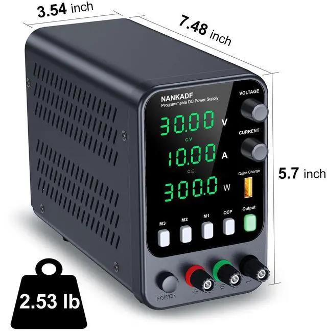 Alt view image 6 of 7 - DC Power Supply, 30V 10A Bench Power Supply with Memory Storage & RecallVariable Power Suppy with Encoder Adjustment Knob, 5V/3.6A USB Quick-Charge & OCP Short Circuit Alarm (0-30v 0-10a)