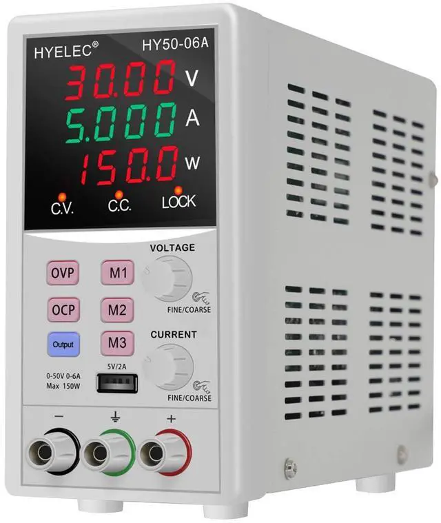 Main image of Variable DC Power Supply,0-50V 0-6A max150W Switching Regulated Bench Power Supply with Memory, 4-Digit LED Display, 5V2A USB Interface, Output Switch, Coarse and Fine Adjustments