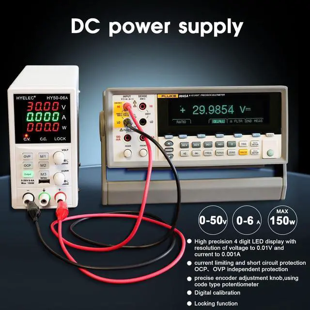 Alt view image 3 of 7 - Variable DC Power Supply,0-50V 0-6A max150W Switching Regulated Bench Power Supply with Memory, 4-Digit LED Display, 5V2A USB Interface, Output Switch, Coarse and Fine Adjustments