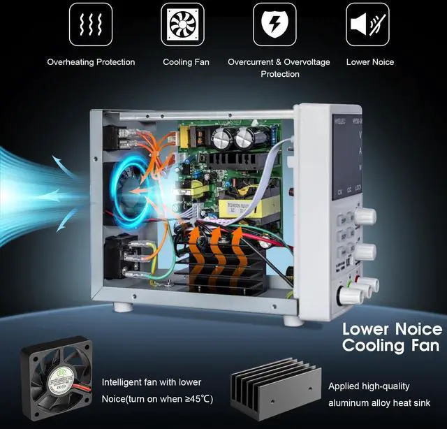 Alt view image 4 of 7 - Variable DC Power Supply,0-50V 0-6A max150W Switching Regulated Bench Power Supply with Memory, 4-Digit LED Display, 5V2A USB Interface, Output Switch, Coarse and Fine Adjustments