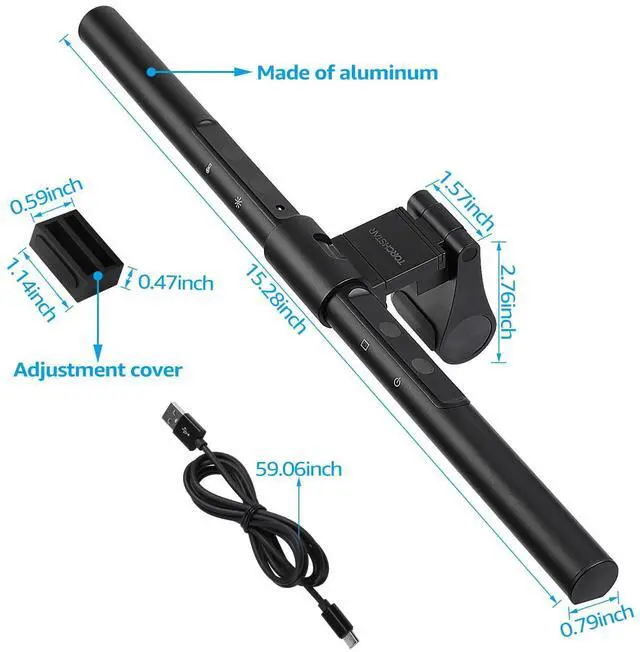 Alt view image 7 of 7 - LED Computer Monitor Lamp, Auto-Dimming, CRI 97 Eye-Caring Adjustment LED Screen Light Bar, E-Reading USB Powered Monitor Light for Gaming Desk Office, Touch Control, Black