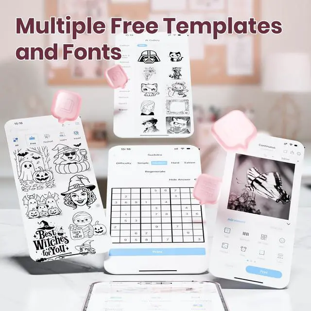 Alt view image 3 of 7 - Sticker Printer, PM290C Portable Mini Printer, Inkless Bluetooth Sticker Maker with 3 Rolls Paper, Impresora Portátil for Notes, Journal, DIY, Gift, Print Pod for School/Office/Christmas, Pink