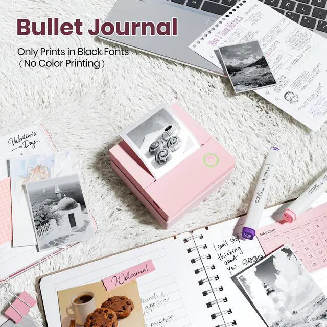 Alt view image 5 of 7 - Sticker Printer, PM290C Portable Mini Printer, Inkless Bluetooth Sticker Maker with 3 Rolls Paper, Impresora Portátil for Notes, Journal, DIY, Gift, Print Pod for School/Office/Christmas, Pink