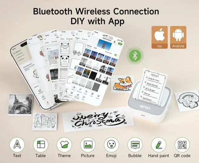 Alt view image 2 of 7 - Portable Sticker Maker Machine with 1 Roll Sticker Paper, Mini Printer Efficiently and Quickly, Thermal Printer for Study Notes, Pictures, DIY, Label, Free App with Multiple Templates, Grey