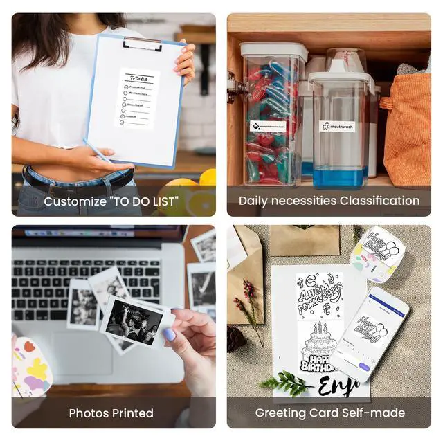 Alt view image 6 of 7 - Mini Portable Sticker Printer, Mini Thermal Printer with 3 Rolls Paper, Bluetooth Inkless Printpods, Pocket Label Maker Suitable for Creative Kids DIY, Diaries, Photos, Study Notes -White