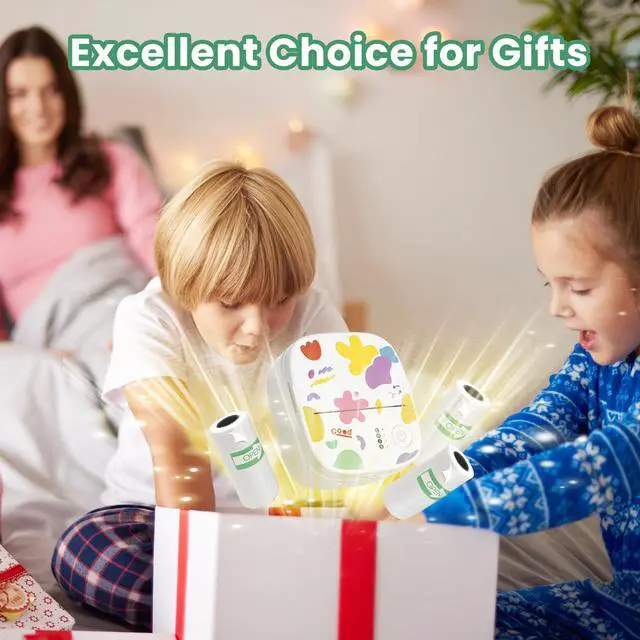 Alt view image 7 of 7 - Mini Portable Sticker Printer, Mini Thermal Printer with 3 Rolls Paper, Bluetooth Inkless Printpods, Pocket Label Maker Suitable for Creative Kids DIY, Diaries, Photos, Study Notes -White