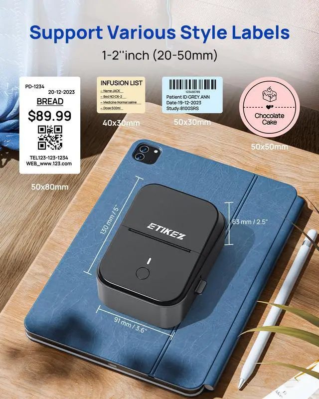 Alt view image 2 of 7 - PM260 Label Maker Machine with Tape, 2 Inch Label Tape Maker Bluetooth Label Printer, Inkless Portable Label Maker for Home, Kitchen, School, Office Organization, Black