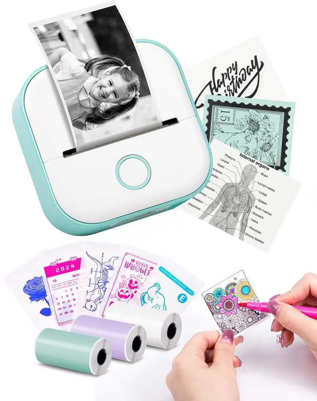 Main image of Sticker Printer - T02 Mini Printer Print Pods Portable Thermal Inkless Sticker Maker Machine Bluetooth Pocket Impresora Portátil Instant Print for Notes, Anatomical Diagrams, Journal,DIY,Gift