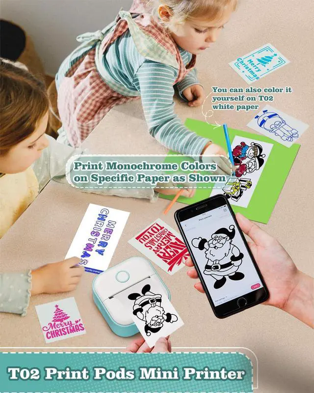 Alt view image 3 of 7 - Sticker Printer - T02 Mini Printer Print Pods Portable Thermal Inkless Sticker Maker Machine Bluetooth Pocket Impresora Portátil Instant Print for Notes, Anatomical Diagrams, Journal,DIY,Gift