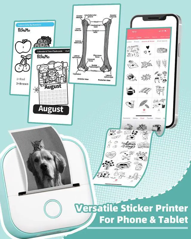 Alt view image 4 of 7 - Sticker Printer - T02 Mini Printer Print Pods Portable Thermal Inkless Sticker Maker Machine Bluetooth Pocket Impresora Portátil Instant Print for Notes, Anatomical Diagrams, Journal,DIY,Gift
