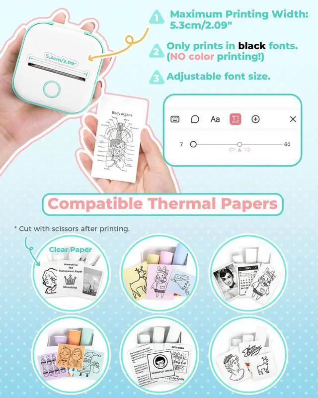Alt view image 6 of 7 - Sticker Printer - T02 Mini Printer Print Pods Portable Thermal Inkless Sticker Maker Machine Bluetooth Pocket Impresora Portátil Instant Print for Notes, Anatomical Diagrams, Journal,DIY,Gift
