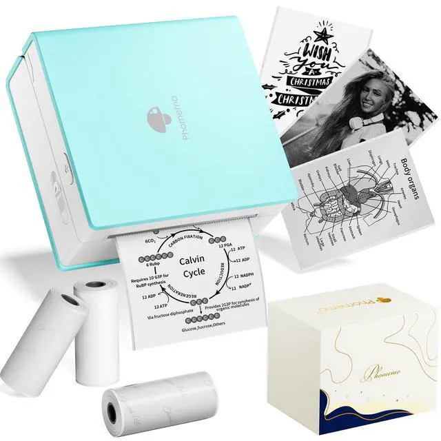 Main image of Mini Sticker Printer Maker M02, Mini Thermal Sticker Printer Machine with 3 Rolls Paper, Pocket Small Label Maker Instant Print for DIY Creation, Photo, Study Notes, Memo, Gift, Cyan