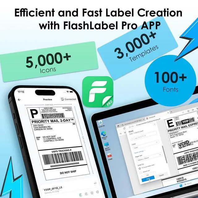 Alt view image 5 of 7 - Shipping Thermal Label Printer, 4x6 Portable Label Printer, Bluetooth Label Maker for Small Business, Support iPhone,Android,Windows,Mac,Chromebook,Works with USPS, Ebay,Shopify&More, White