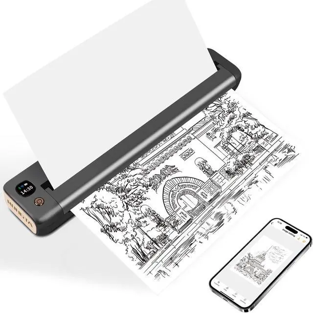 Main image of Portable Printer, Bluetooth Inkless Thermal Printer Wireless for Travel, Compatible with Android iOS Phone & Laptop, Supports 8.5" X 11" US Letter for Office, Home, Car, Gray