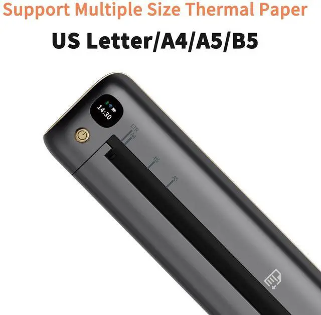 Alt view image 5 of 7 - Portable Printer, Bluetooth Inkless Thermal Printer Wireless for Travel, Compatible with Android iOS Phone & Laptop, Supports 8.5" X 11" US Letter for Office, Home, Car, Gray