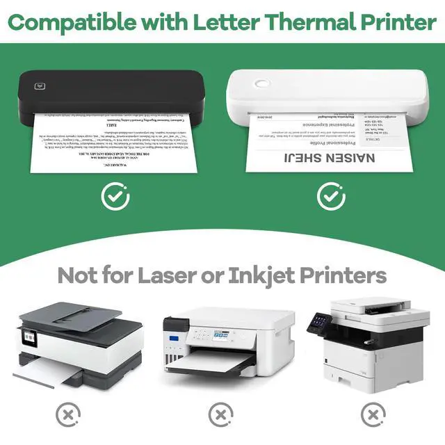 Alt view image 6 of 7 - 5 Rolls Thermal Printer Paper 8.5"x11" US Letter Size, BPA free Quick-Dry Thermal Paper,Thermal Printing Paper Rolls Compatible Most Portable Printers(About 130 Sheets)