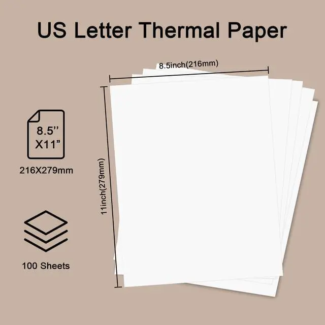 Alt view image 3 of 7 - 100 Sheets Thermal Printer Paper, 8.5''×11'' US Letter Size, Advanced Printing Paper, Thermal Paper Compatible with Brother Letter Portable Printer, Printer Paper for M08F-Letter, M832, M834, MT800