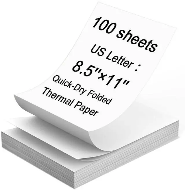 Main image of Thermal Printer Paper 8.5 x 11 Inch, 100 Sheets US Letter Size Thermal Paper, Compatible with M08F/A40 Thermal Portable Printer, Continual Feeding Folded Printing Paper (100 Sheets/Continuous Folding)