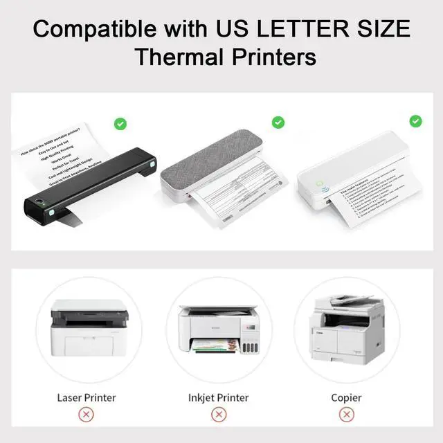 Alt view image 6 of 7 - Thermal Printer Paper 8.5 x 11 Inch, 100 Sheets US Letter Size Thermal Paper, Compatible with M08F/A40 Thermal Portable Printer, Continual Feeding Folded Printing Paper (100 Sheets/Continuous Folding)