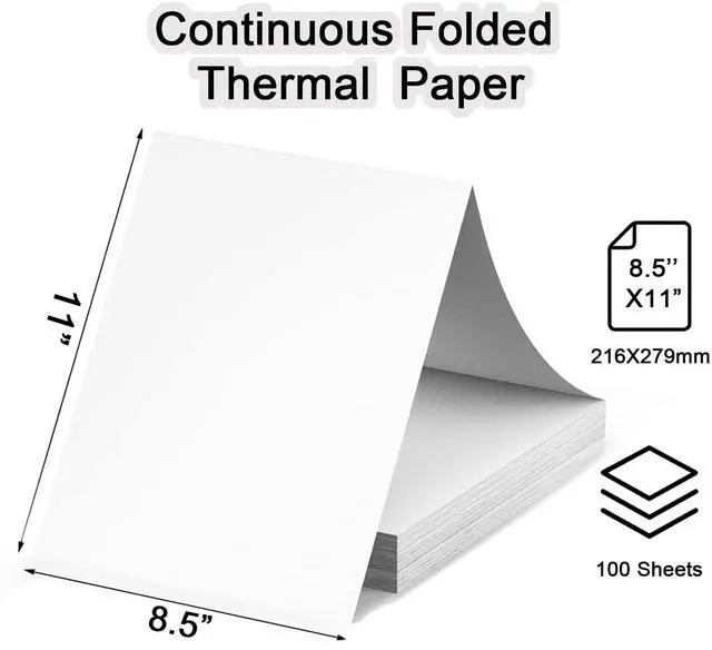 Alt view image 5 of 7 - Thermal Printer Paper 8.5 x 11 Inch, 100 Sheets US Letter Size Thermal Paper, Compatible with M08F/A40 Thermal Portable Printer, Continual Feeding Folded Printing Paper (100 Sheets/Continuous Folding)