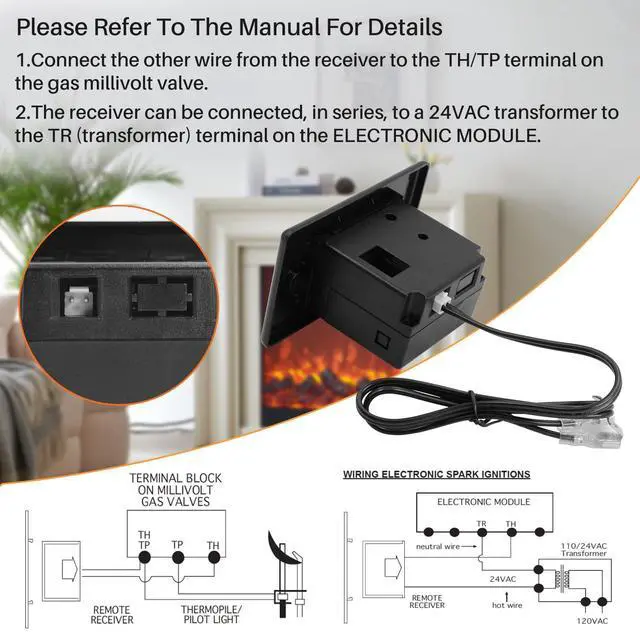 Alt view image 6 of 7 - Gas Fireplace Remote Control Kit for Millivolt Valve, On/Off Fireplace Remote Control for skytech, Ambient, Majestic Fireplace and More, 5 Year Warranty