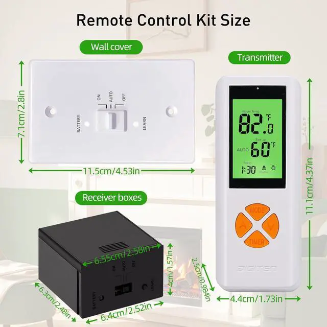Alt view image 3 of 7 - Gas Fireplace Remote Control Kit, Thermostat with Timer Kit for Millivolt Valve Gas Fireplaces, Large LCD Display, Wireless Thermostat Switch System On/Off/AUTO Control with Safety Lock