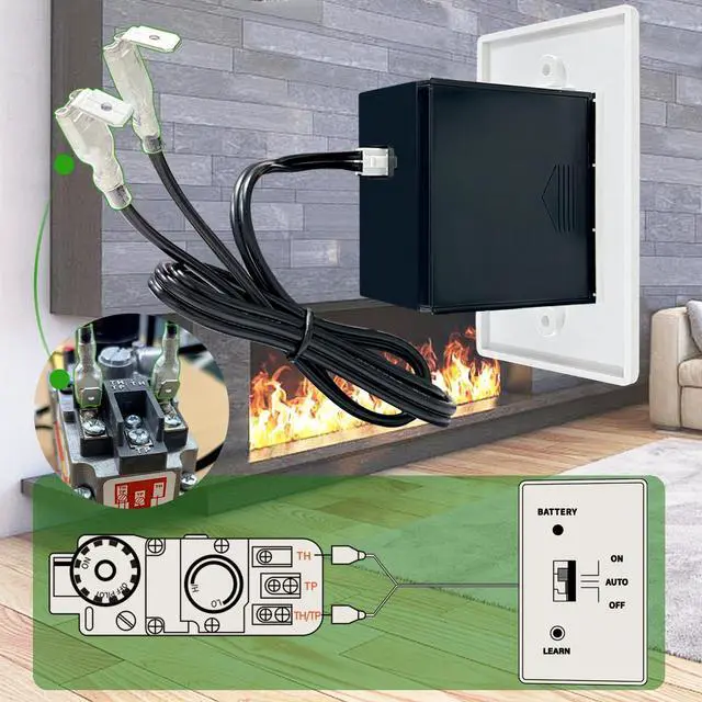 Alt view image 5 of 7 - Gas Fireplace Remote Control Kit, Thermostat with Timer Kit for Millivolt Valve Gas Fireplaces, Large LCD Display, Wireless Thermostat Switch System On/Off/AUTO Control with Safety Lock