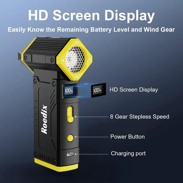 Alt view image 5 of 7 - Compressed Air Duster, 210000RPM 8-Gear Adjustable Electric Air Duster with LED Display, 10,000mAh Rechargeable Air Blower for Keyboard, PC, Car and Home Cleaning, Jet Dry Blower Replace Canned Air