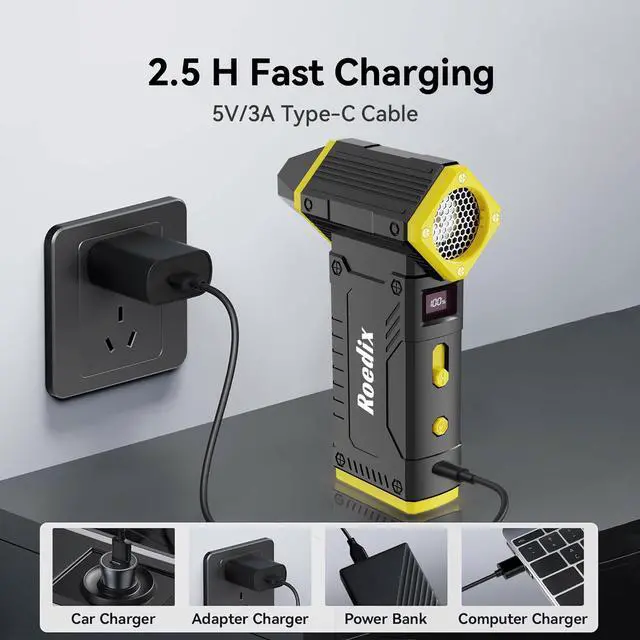 Alt view image 7 of 7 - Compressed Air Duster, 210000RPM 8-Gear Adjustable Electric Air Duster with LED Display, 10,000mAh Rechargeable Air Blower for Keyboard, PC, Car and Home Cleaning, Jet Dry Blower Replace Canned Air