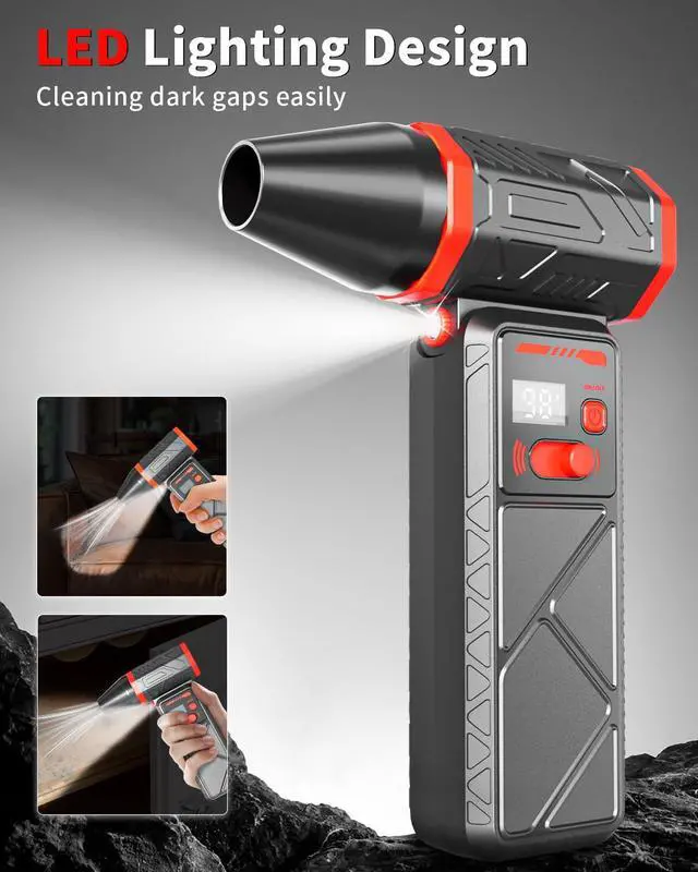 Alt view image 6 of 7 - Compressed Air Duster, 150000RPM Electric Air Duster with 8000mAh Rechargeable Battery, Stepless Speed, 90° Adjustable Nozzle & LED Light, Cordless Mini Air Blower for Pc, Keyboard, Car, Home,Outdoor
