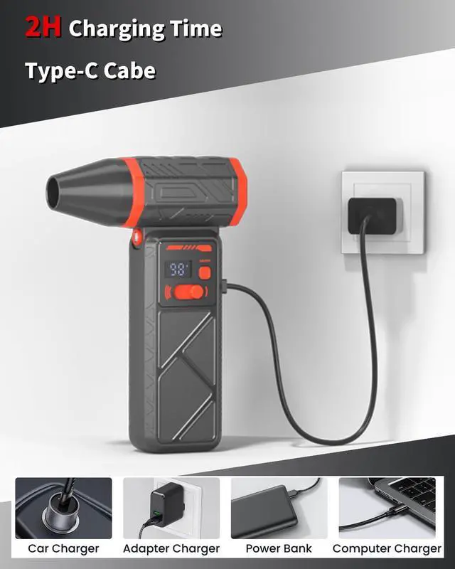 Alt view image 7 of 7 - Compressed Air Duster, 150000RPM Electric Air Duster with 8000mAh Rechargeable Battery, Stepless Speed, 90° Adjustable Nozzle & LED Light, Cordless Mini Air Blower for Pc, Keyboard, Car, Home,Outdoor