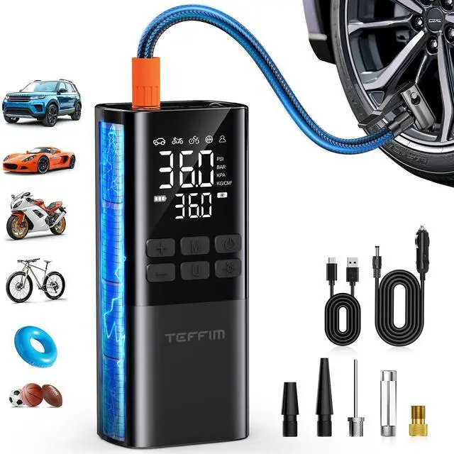 Main image of Tire Inflator Portable Air Compressor - Air Pump for Car Tires,Portable for Car with Pressure Gauge,Tire Inflator with LED Light, for Bike,Motorcycle, Balls