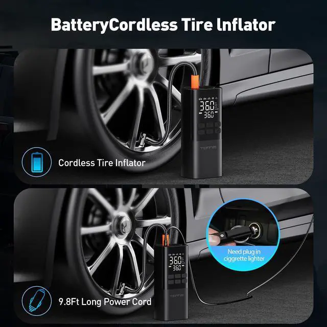 Alt view image 4 of 6 - Tire Inflator Portable Air Compressor - Air Pump for Car Tires,Portable for Car with Pressure Gauge,Tire Inflator with LED Light, for Bike,Motorcycle, Balls