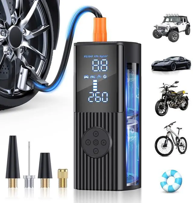 Main image of Tire Inflator Portable Air Compressor, 180PSI Cordless Air Pump with Digital Gauge, LED Light and Auto Shut-Off Function, 3X Faster Air Compressor for Car, Motorcycle, Bicycle, Ball