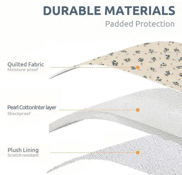 Alt view image 3 of 7 - Puffy Laptop Sleeve 13-15.6 Inch Cute Quilted Laptop Protective Case Padded Floral Computer Sleeve for MacBook (A-Blue, 15 Inch)