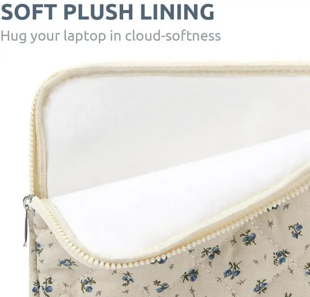 Alt view image 4 of 7 - Puffy Laptop Sleeve 13-15.6 Inch Cute Quilted Laptop Protective Case Padded Floral Computer Sleeve for MacBook (A-Blue, 15 Inch)